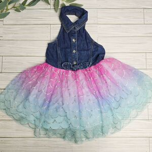 Zunie Dress Girls Size 3 Blue Ombre LD577141 Denim Tulle Glitter Scalloped‎